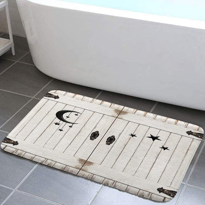 JAWO Country Barn Door Bathroom Rug - Non Slip Bath Mat, Rustic Wooden White Wood Modern Farmhouse Bathroom Accessories