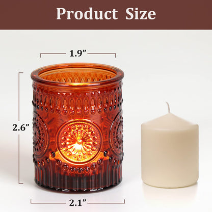 Lanttu Amber Votive Candle Holder Set of 12, Glass Tea Light Candle Holders for Home Table Centerpiece, Dinner Parties, Weddings Decor