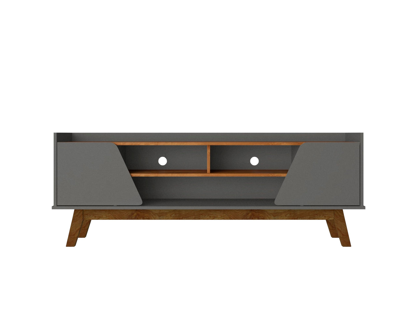 Manhattan Comfort Marcus Mid Century Modern 65 Inch TV Stand with Solid Wood Legs, Cable Management, 5 Shelves and Soft Close Doors, Entertainment Center and Media Console for Living Room, Grey