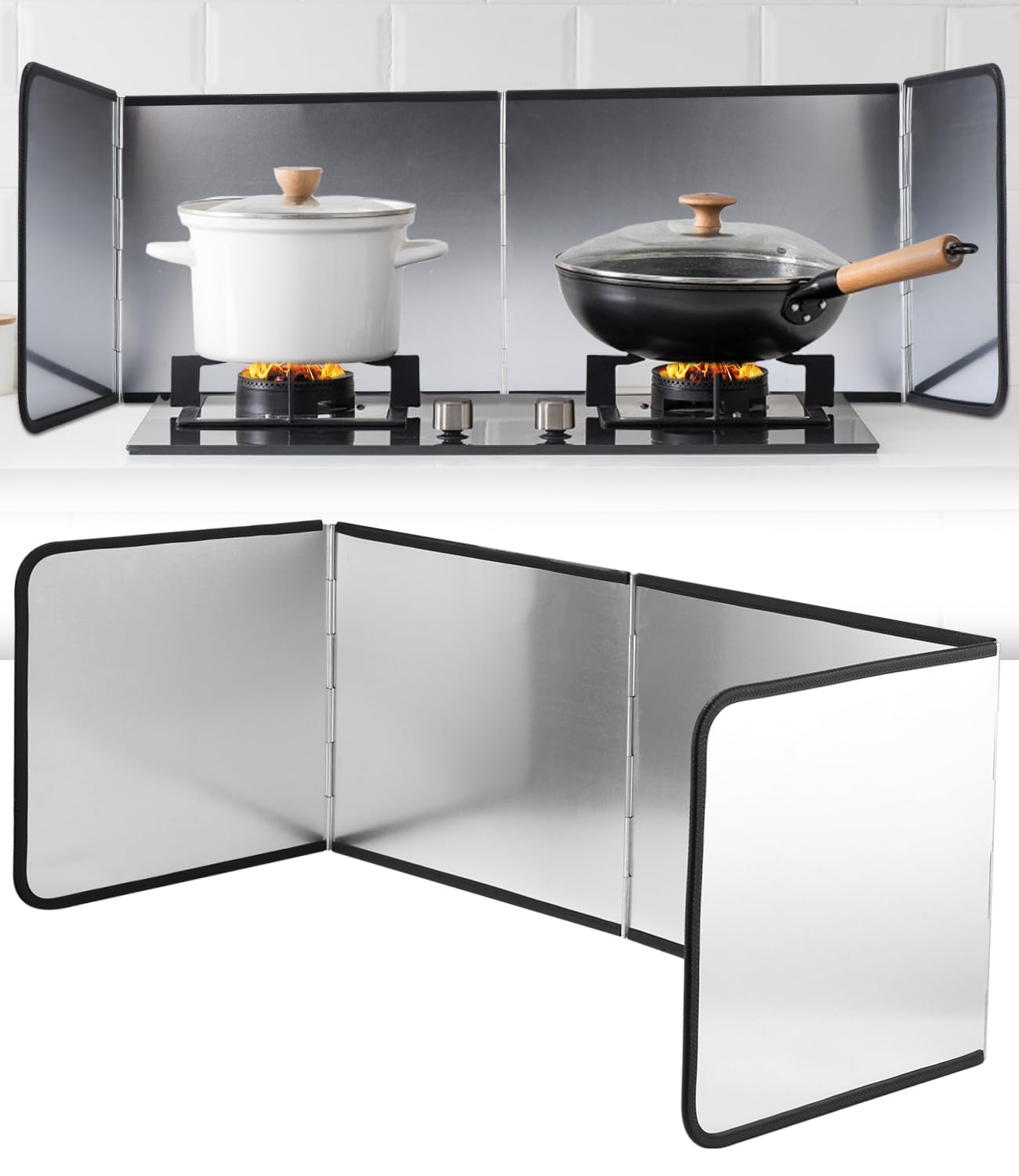 4 Sided Splatter Guard Foldable Stainless Steel Stove Splash Guard 11.8″ Height Oil Splatter Screens for Frying Kitchen Backsplash Protector Nonstick Oil Splatter Guard for Cooking