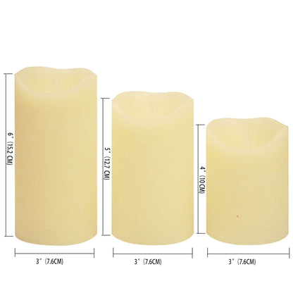CANDLE CHOICE Real Wax Battery Operated Flameless Candles with Remote Automatic Daily Cycle Timer Realistic Flickering Electric LED Pillars Wedding Party Holiday Decorations 3 PCS Rustic Texture Ivory