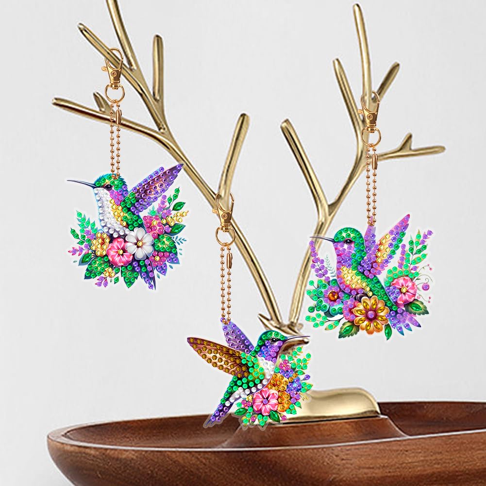 C'eitura 6Pcs Hummingbird Diamond Art Keychain Kits, DIY 5D Diamond Painting Ornaments for Kids & Adults, Handmade Creative Gift for Friends, Family