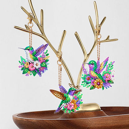 6 Pcs Diamond Painting Keyrings Set Hummingbird, Painting by Number Gem Keychains Kits for Adults, Hanging Ornaments Rhinestones Bookmarks 5D Key Rings for DIY Crafts Home Party Decor