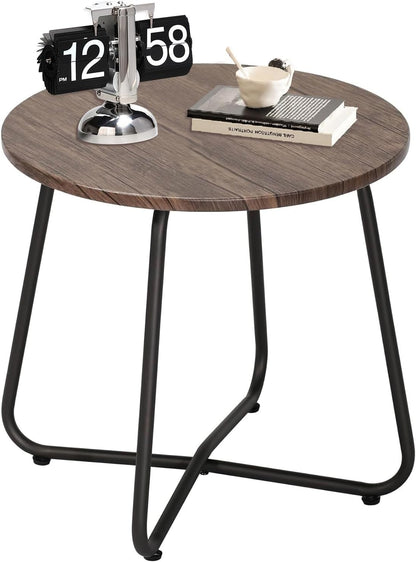 Table,17.7 inch VECELO Outdoor Side Patio Small Round End Table,Waterproof Wood Table with Weather Resistant Steel