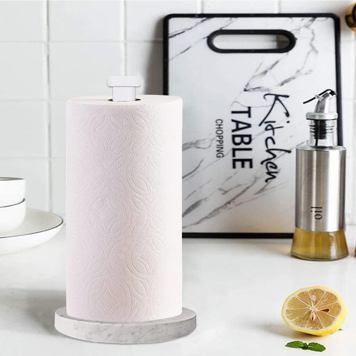 27HZYS Countertop, Paper Towel Holder Standing Paper Towel Roll Holder for Kitchen Bathroom, with Weighted Marble Base