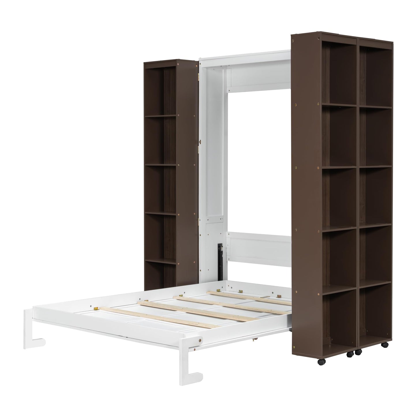 Ball & Cast Murphy Bed Queen Size,Wood Hidden Wall Bed with 2 Sides Push-Pull Foldable Storage Cabinets, Multifunctional Cabinet Bed Frame for Bedroom,Guest Room,Space Saving,Espresso