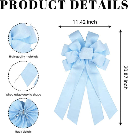 Regine Switzerland Baby Blue Large Bow - 11x21 Inch Wired Ribbon for Wreaths & Spring Decor