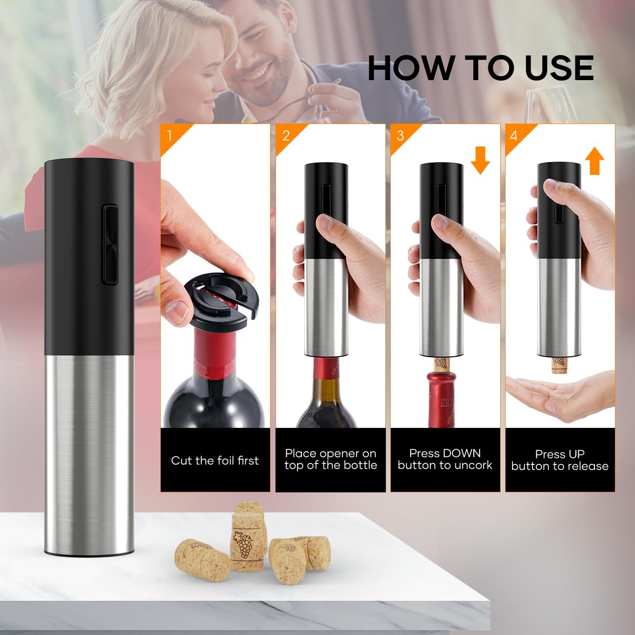 Electric Wine Opener, Rechargeable Wine Bottle Opener, Automatic Electric Corkscrew with Foil Cutter, Aerator Vacuum,