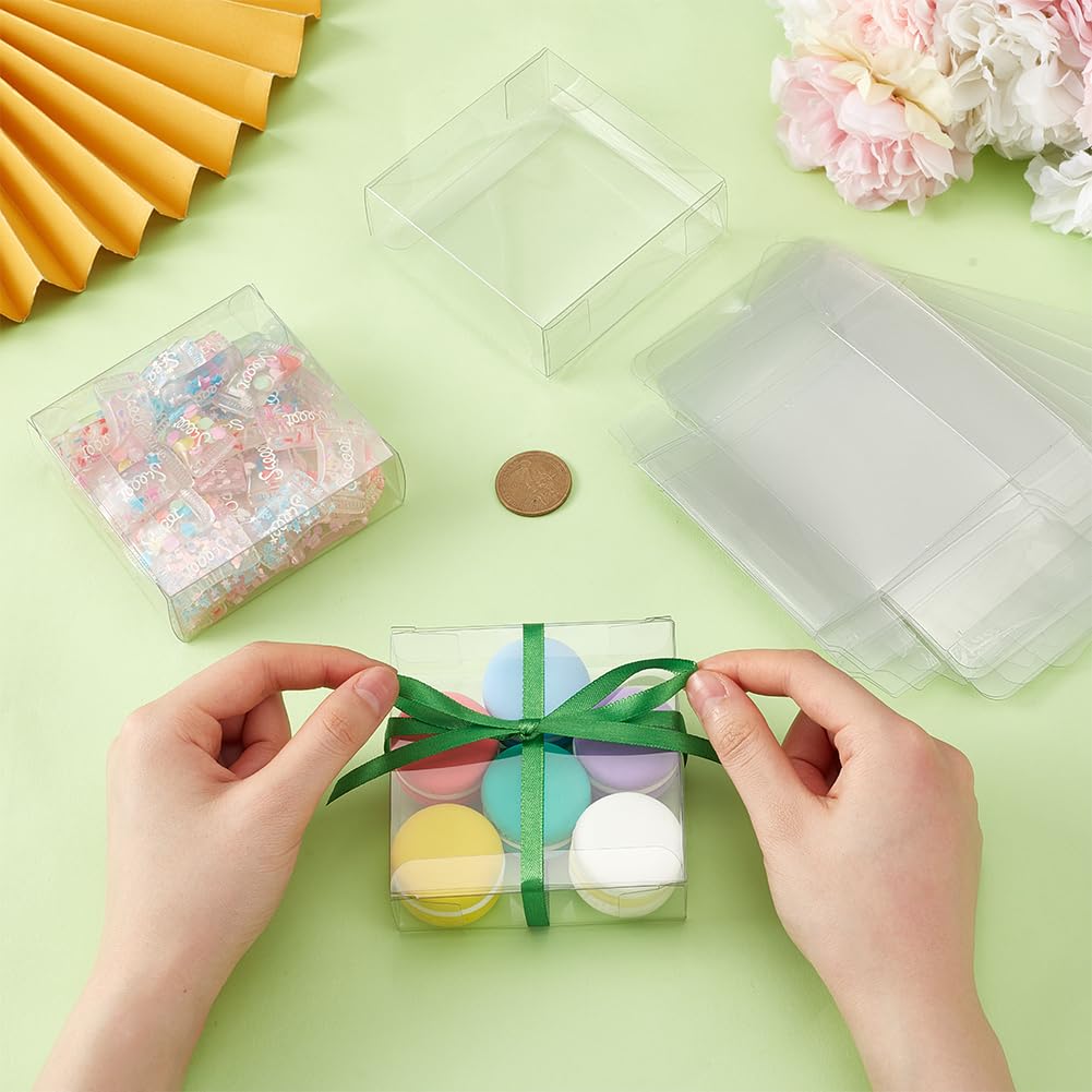BENECREAT 20Pcs Clear Gift Boxes, 3.5x3.5x1.2inch PVC Wedding Favour Boxes for Candy Chocolate, Birthday Present Contains, Party Favor, Festival Gift Packaging