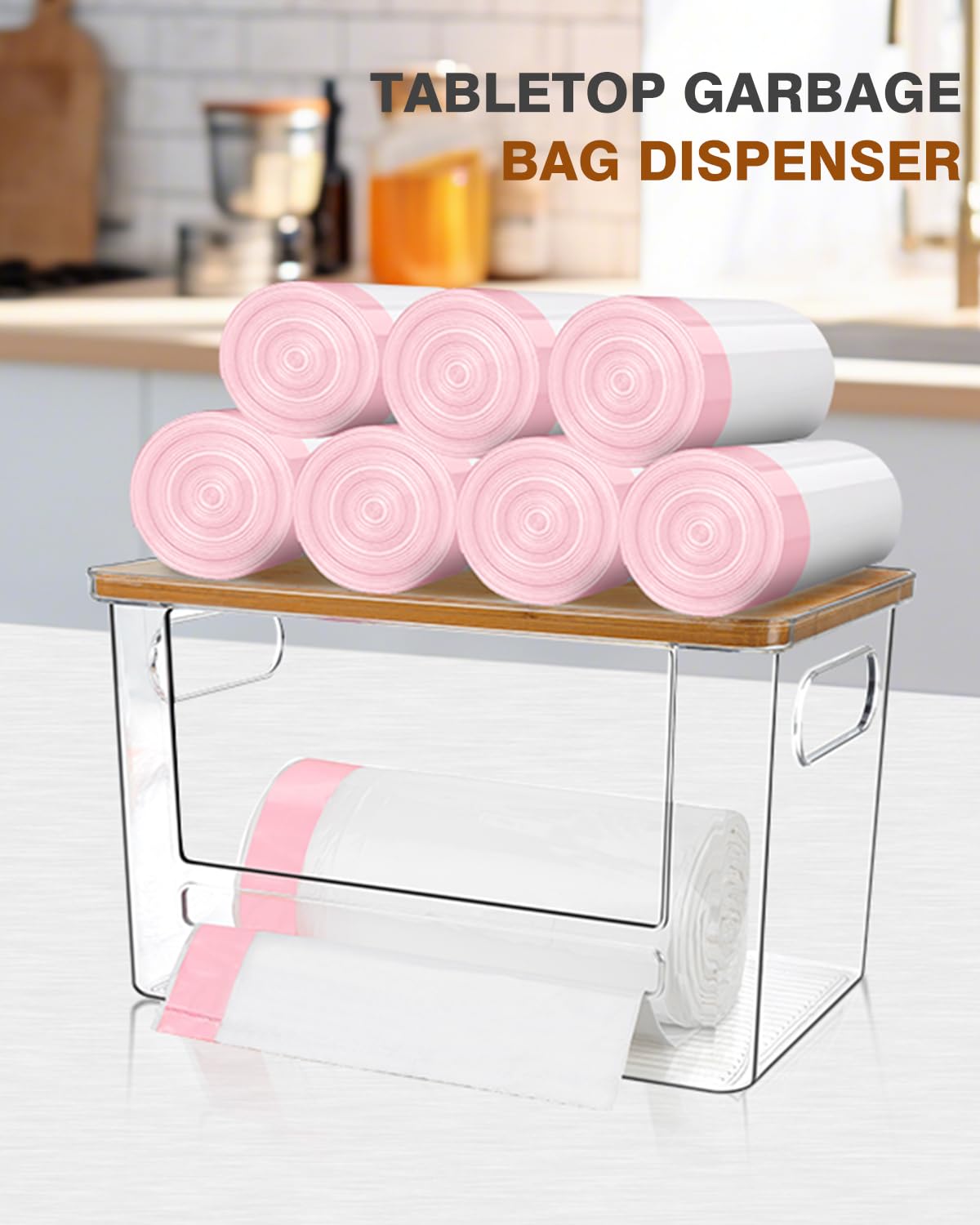 Trash Bag Dispenser 2 Pack, Acrylic Garbage Bags Dispenser with Bamboo Top, Extra Large Trash Bag Holder Dispensers Under Sink for Kitchen, Cabinet, Laundry Room, Pantry Organizer and Storage