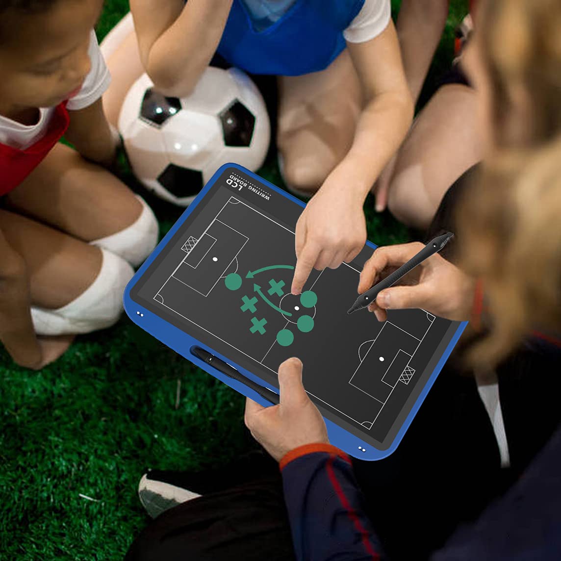 VNVDFLM 13.5’’ Electronic Football Tactical Board Soccer Coaching Board,LCD Soccer Strategy Board with Stylus Pen,Football Marker Board Training Writing Tablet Perfect Coach Gifts-Football Blue