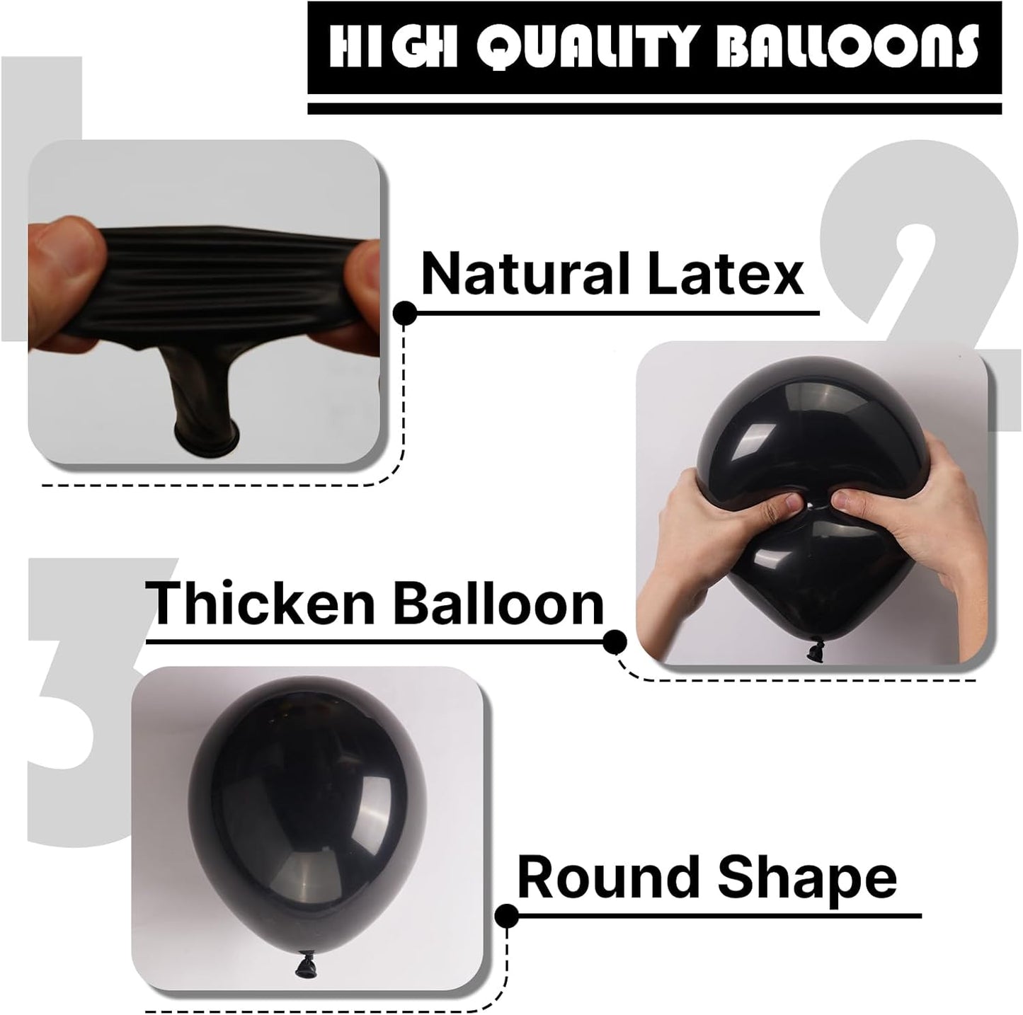 PartyWoo Black Balloons - 145-Piece Arch Kit with Various Sizes for Baby Showers, Birthdays & Anniversaries
