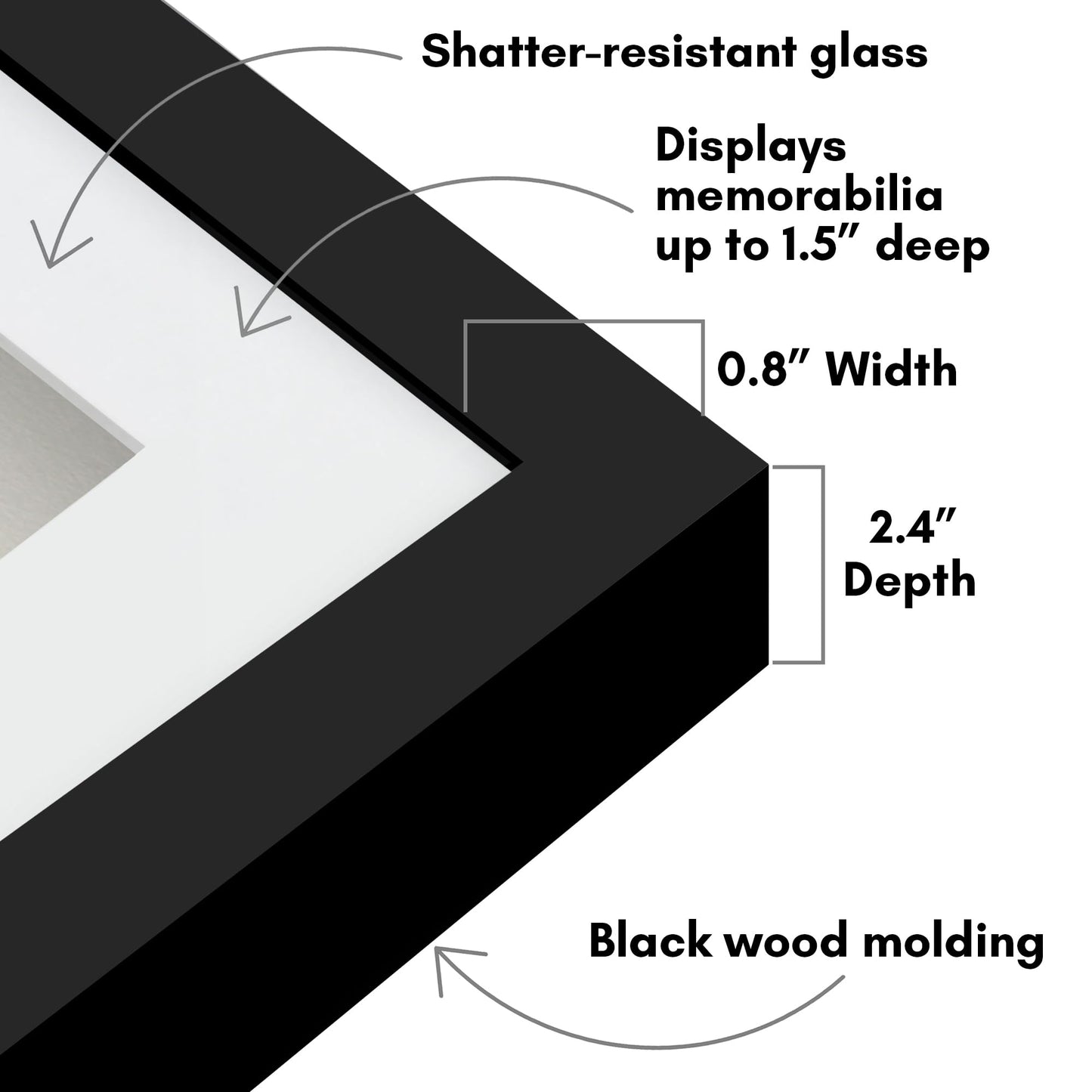 Americanflat 12x12 Shadow Box Frame with Shatter-Resistant Glass - Use as 10x10 Frame with Mat or 12x12 Without Mat - Silhouette Collection - Black with Soft Felt Back