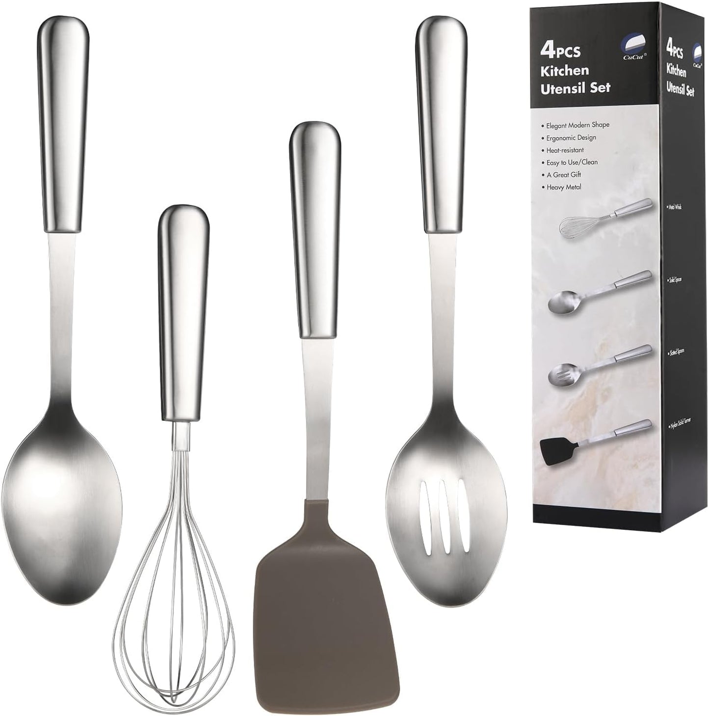 Stainless Steel Cooking Utensils Set, 4-piece Kitchen Utensil Set with Non-Stick and Heat Resistant Features