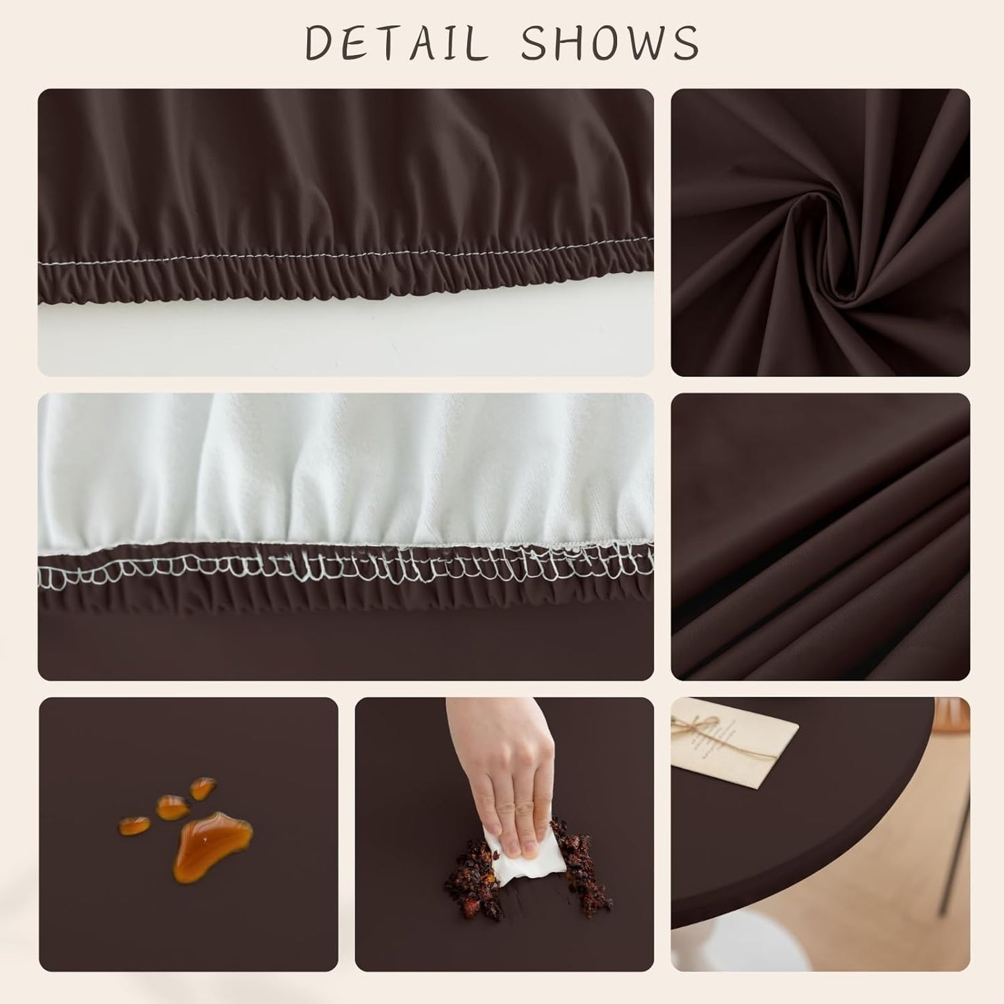 28 Inch (Coffee,28" Round Fitted PU Tablecloth with High Elastic Edge Dia Waterproof Oil Proof Table Cloth Anti-Scald