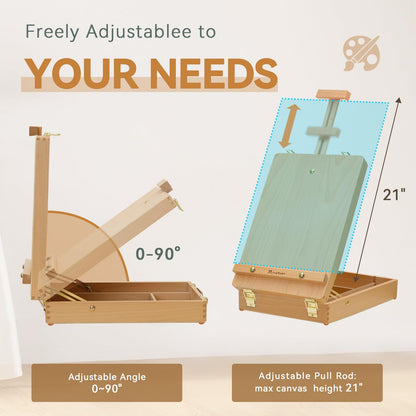 Tabletop Art Easel for Painting, Premium Wooden Sketchbox, Portable Desktop Painting Easel for Student Artist Beginner