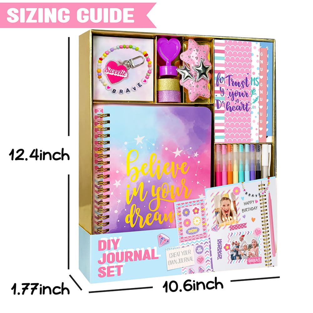 Nollh DIY Journal Kit for Girls - 200+PCS Teen Tween Girl Gifts Trendy Stuff, Stocking Stuffers, Scrapbook Supplies Stationery Set, Art Crafts Kit - Ideal Gifts for 8 9 10 11 12 13 14 Year Old Girl