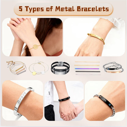 Mroy mio 104 PCS DIY Laser Engraving Kit, 13 Types Stainless Steel Blank Jewelry Making Set for Personalized Gifts, Heart Necklace, Ring, Bracelet for Couples, Friends, Beginners
