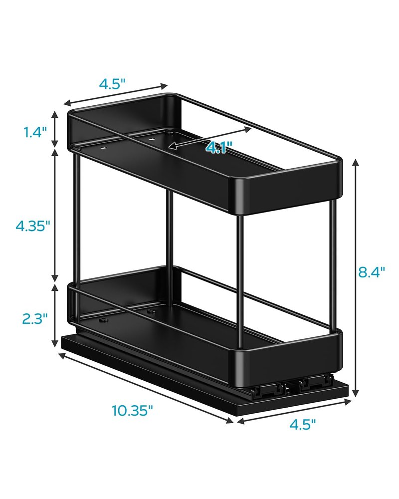 Nieifi Spice Rack Organizer for Cabinet, Vertical Spice Rack Pull Out, Easy to Install, Metal, 4.1''Wx10.35''Dx8.4''H, 2 Pack, 2 Tiers(Black)