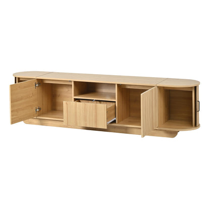 Merax TV Stand with Storage, Sliding Door Cabinets, Drawer and Open Shelf, Wooden Entertainment Center for Living Room, Media Console Table, Acacia Wood