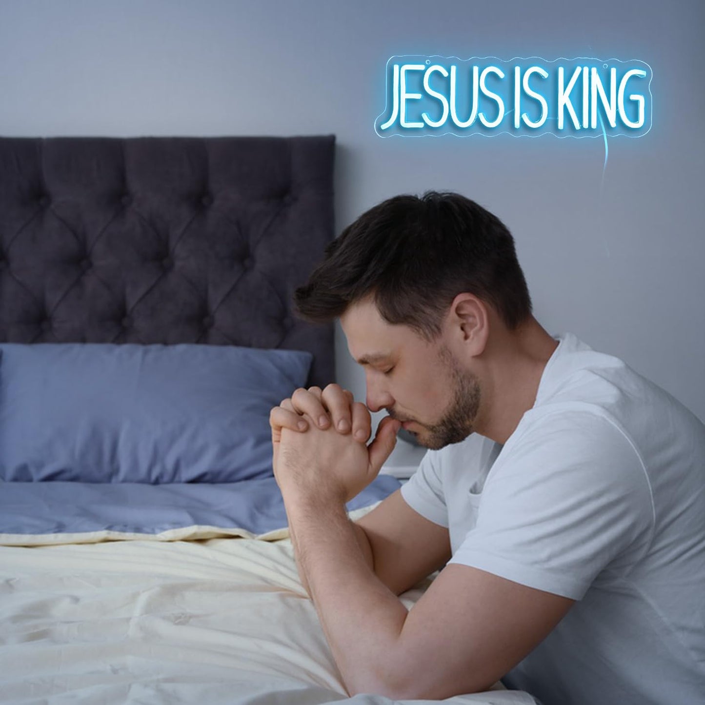 JESUS IS KING" Divine Glow Neon Sign - Scripture LED Wall Art with Adjustable Brightness (15.75"×4.7")