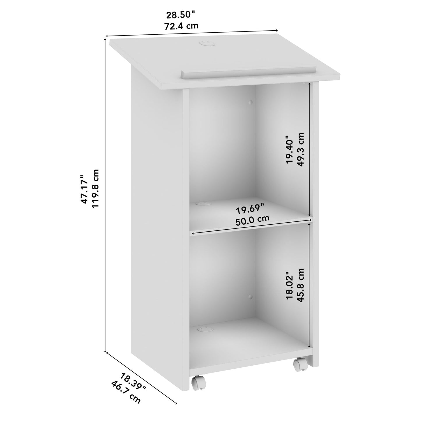 Bush Business Furniture Podium Lectern, 48 inch Tall, Professional-Grade Mobile Presentation Stand Up with Shelves, Envision Collection, Gray
