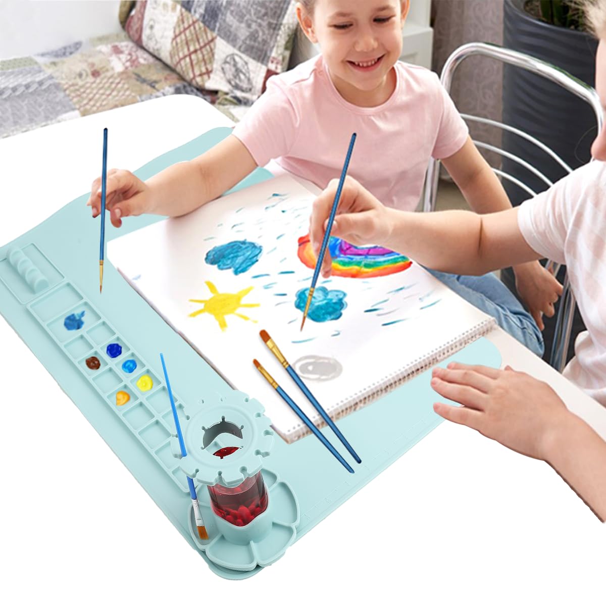 Patpot Silicone Craft Mat, 20"x 16"Painting mat Palette for Resin Casting Mold Mat, Nonstick Craft Sheet with Removable Cleaning Water Cup for Painting, Clay, Art, DIY Projects (Blue)