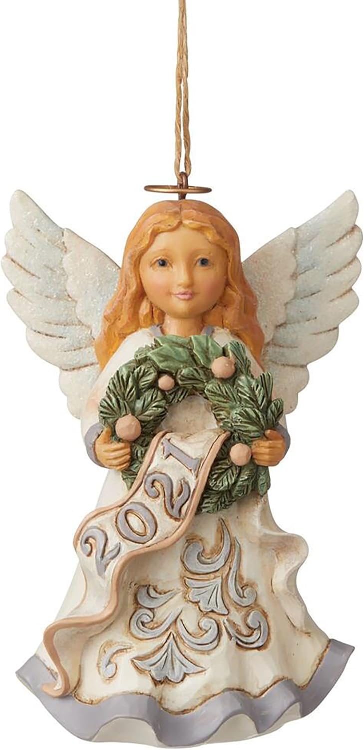 White Woodland Angel Hanging Ornament, Dated 2021