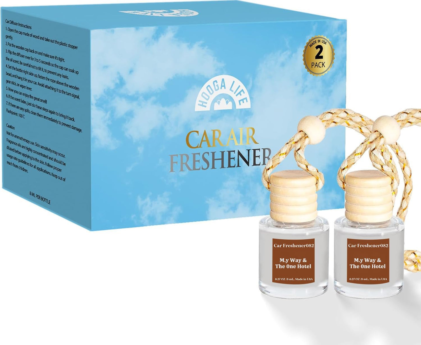 HoogaLife Car Air Freshener Hanging 2 Pack - Hotel Collection Diffuser Oil Inspired by M.y Way & The 0ne Hotel - NO.1000 Fragrance Oil, Car Fresheners for Women Made in USA (082)