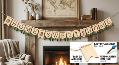 Oojami 50-Pack Unfinished Wood Banner Flags with Twine – Natural Wooden Pennant Ornaments for Crafts, Painting, Wood Burning, and Laser Engraving – Custom Blank Garland Kit for Party & Event Decor