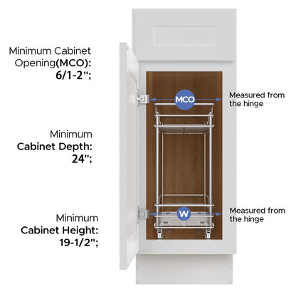 LOVMOR Pull Out Cabinet Organizer and Storage (5" W x 21" D) 2-Tier Pull Out Shelf Storage for Kitchen Base Cabinet Silver(5" W x 21" D, Silver, Roll on Top)