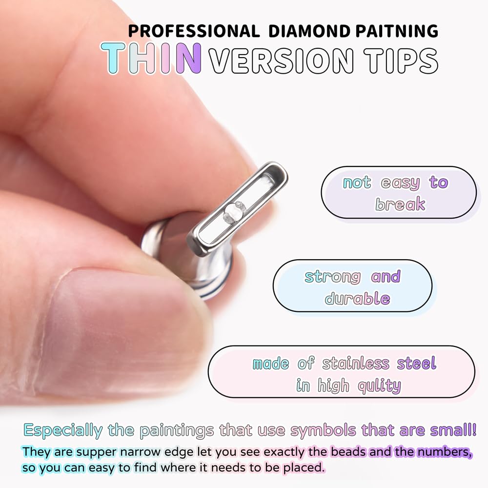 Praise V Do Thin Version Stainless Steel Diamond Painting Art Drilling Pen Kit with Screw Silver Metal Tips Nib Placer Roller Tool Accessories, Ergonomic Diamond Art Pen for 5D Diamond Paint Bead Dot