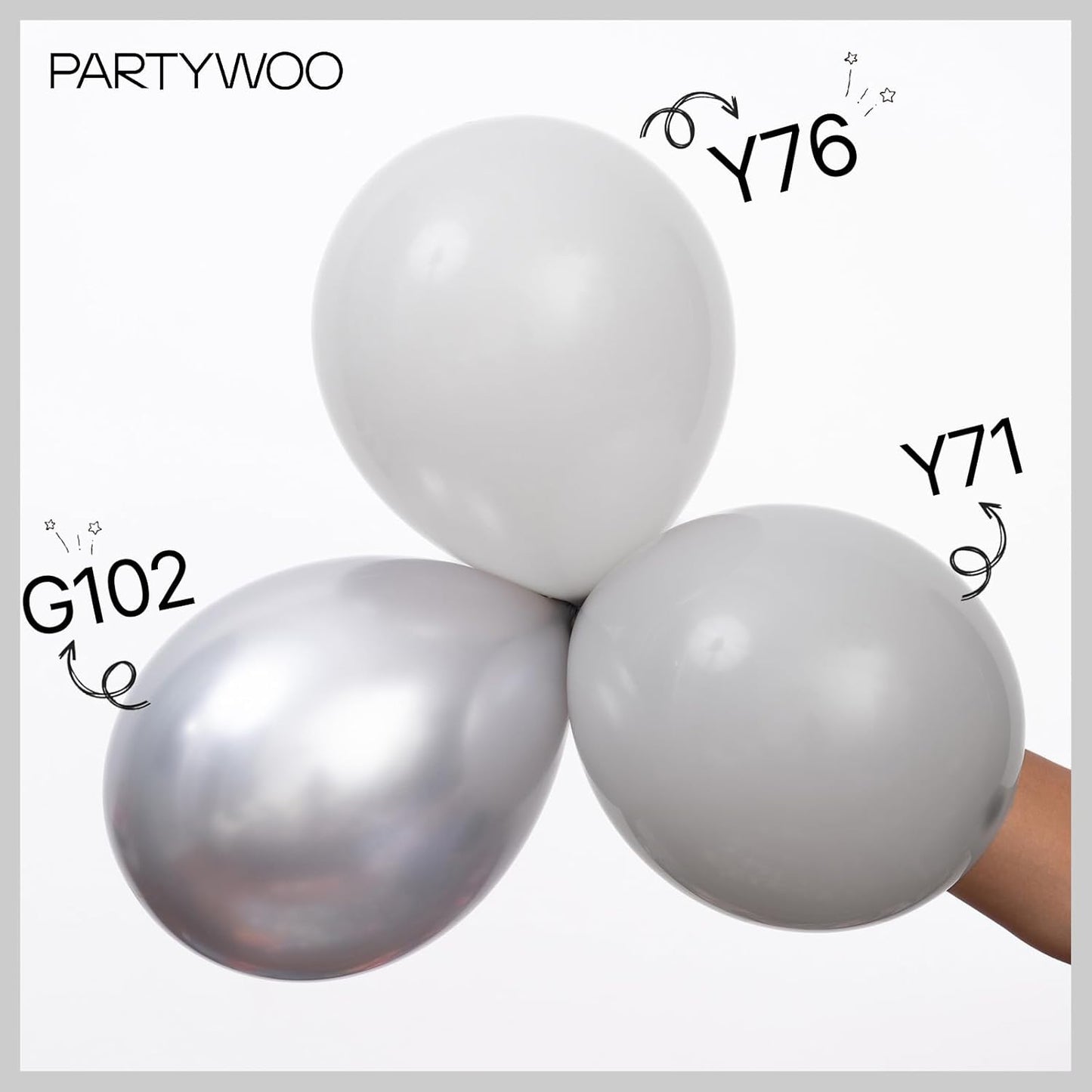 PartyWoo Gray Balloons - 50pcs 12-Inch Matte Gray Latex Helium Balloons for Celebrations