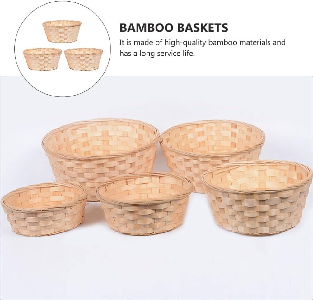 Wooden Berry Baskets, 3pcs Mini Woven Round Baskets for Food Serving and Candy Gift Container