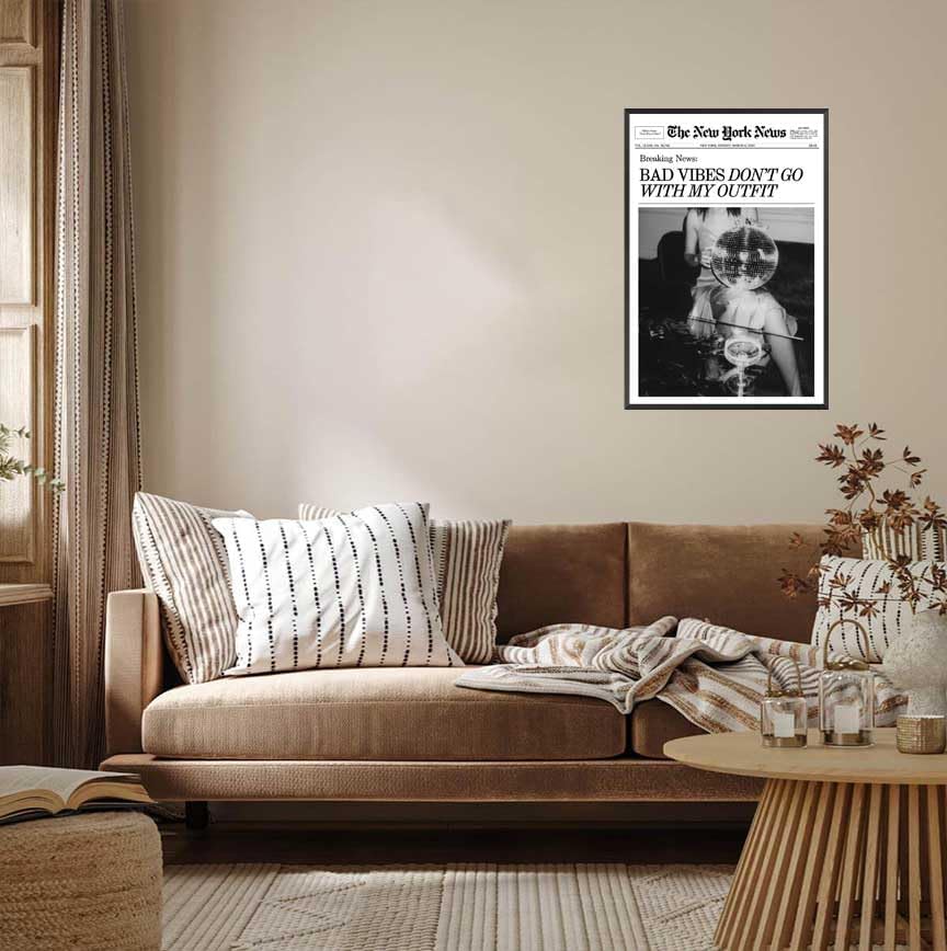 Generic 12x18in Retro Black and White Canvas Wall Art Funny Magazine Cover Newspaper Poster Vintage Disco Ball Bar Cart