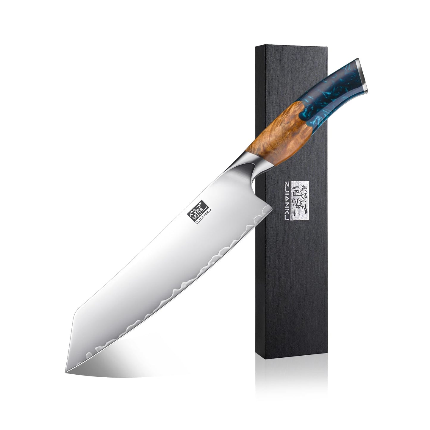 ZJIANKJ Chef Knife, 8-inch Hand Forged Professional Kitchen Knife with Japanese 10Cr15MoV Stainless Steel Gyuto Knife with Blue Ergonomic Handle, Razor-Sharp Cooking Knife in Gift Box