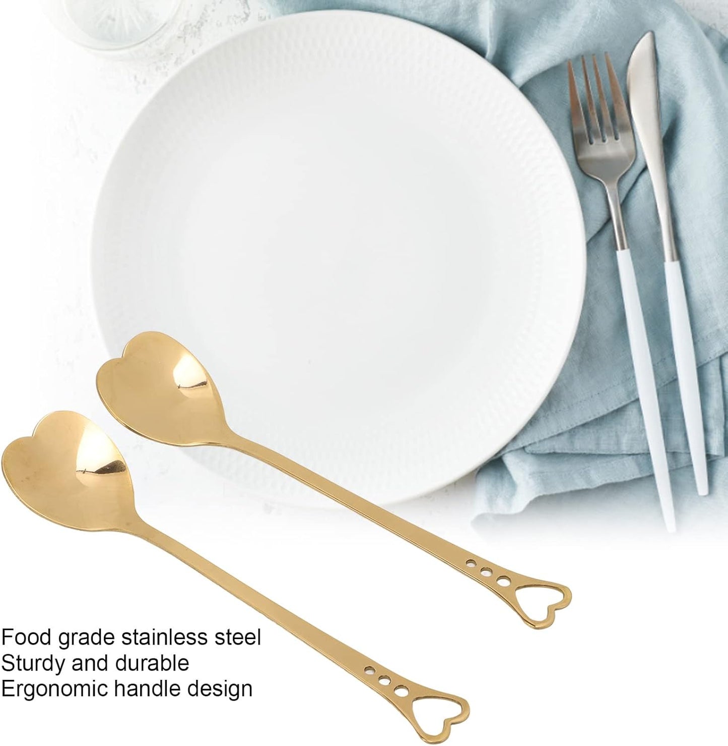 2Pcs Heart Shaped Coffee Dessert Spoon, Metal Stirring Spoon for Tea Dessert Drinks Ice Cream