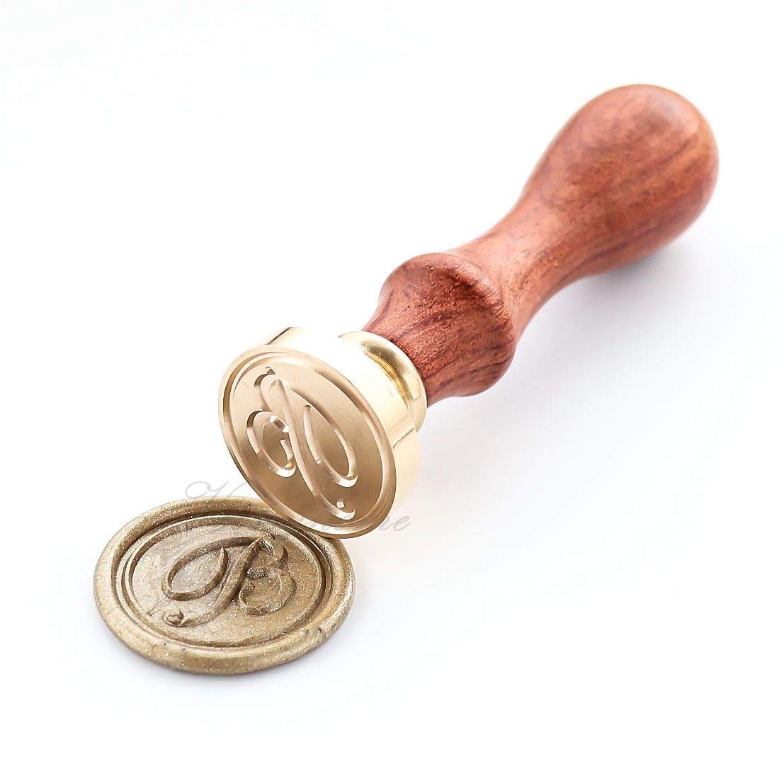 Wax Seal Stamper, VOOSEYHOME Initial Handwritten Letter Alphabet B Stamp with Rosewood Handle, Decorating on Invitations Mail Envelopes Cards Books for Birthday Themed Party Wedding Signature