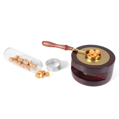Yoption Rose Wood Wax Seal Warmer with Melting Spoon Kit, Wax Sticks, Beads, Furnace Tool Stove Pot (#1)