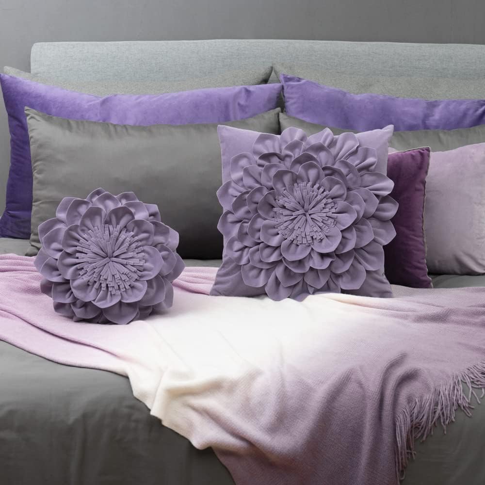 OiseauVoler 3D 12 Inch Decorative Flower Throw Pillows with Insert Included Accent Round Pillow Handmade Cushion