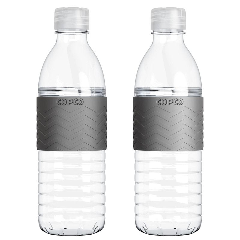 Copco Hydra 16.9 oz Water Bottle, Set of 2 – Leak Proof, BPA Free Tritan, Dishwasher Safe, Twist-Open Body for Ice & Easy Cleaning, Non-Slip Silicone Grip, Ideal for Gym & Office (Gray)