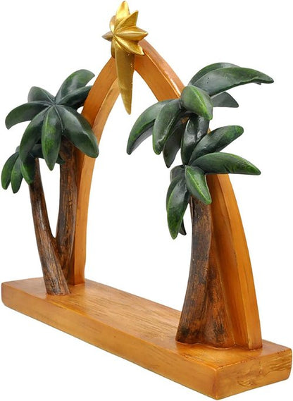 Comfy Hour Nativity Stable - Rustic Wood Creche with Star & Palm Trees | Christmas Manger Scene Decor