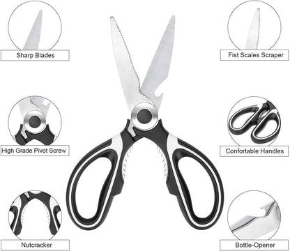 FYSHFLYER Kitchen Shears Multi Purpose Strong Stainless Steel Kitchen Utility Scissors with Cover Poulry,Fish, Meat