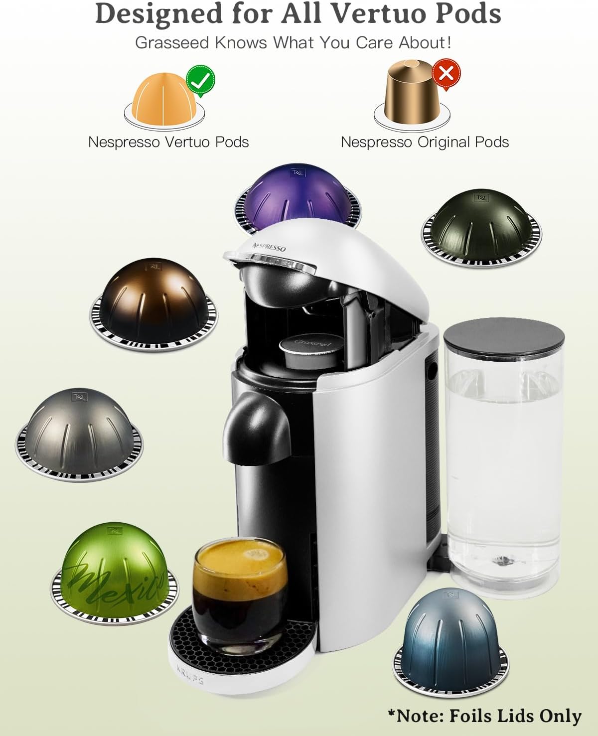 Grasseed Aluminum Foils Lids to Reuse Coffee Pods, Compatible with Nespresso VertuoLine Capsules, 120 Pcs