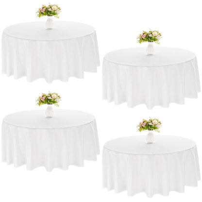 JALANCY 4 Pack Round Tablecloth 108 Inch White Polyester Washable Fabric Table Covers for Wedding Dining Table Buffet Parties Banquet Decor