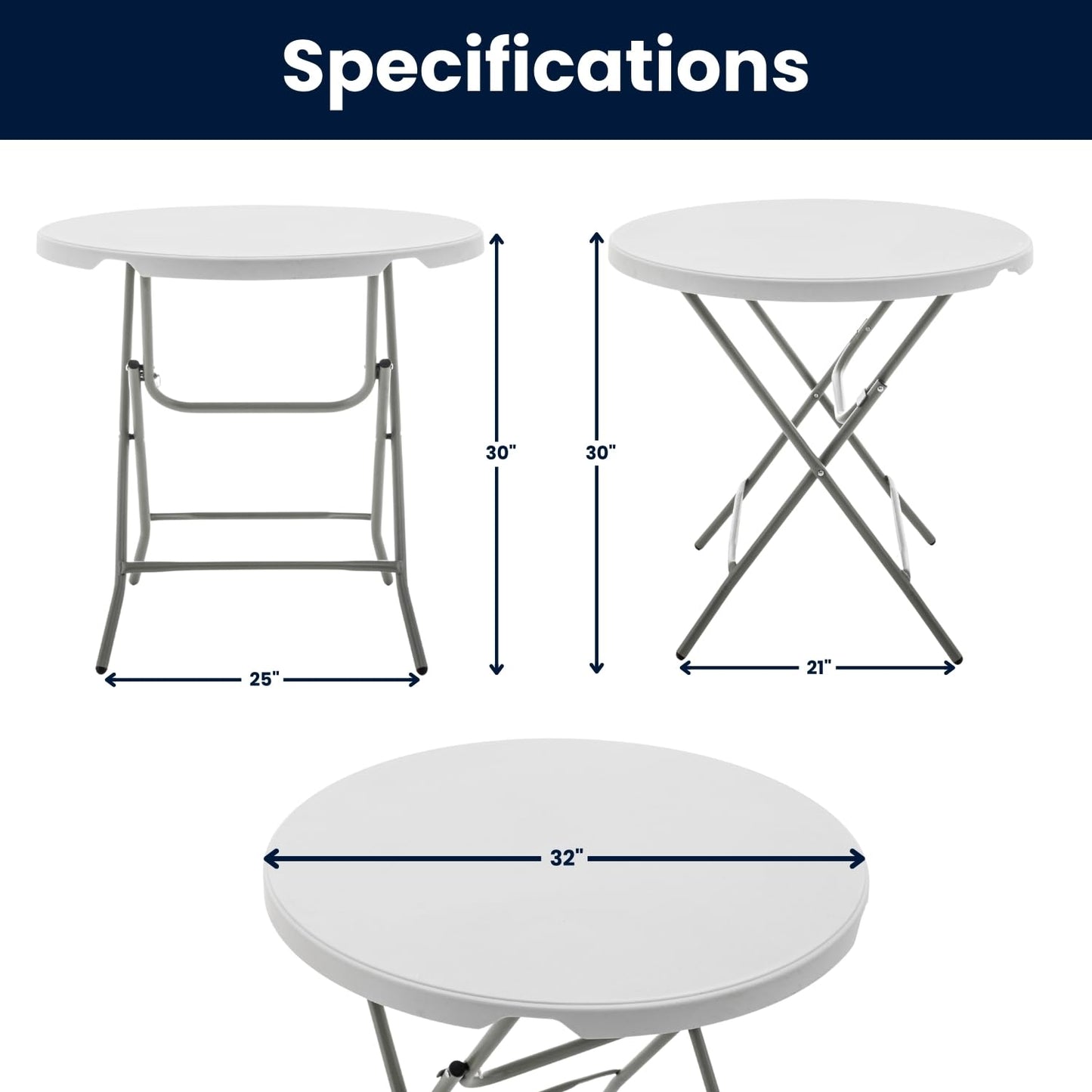 BTEXPERT Set of 10, White 32" Round 30" Height Round Plastic Folding Table Commercial Portable for Picnic Party Event Camping Banquet Card Dining Wedding Home Kitchen Indoor Outdoor