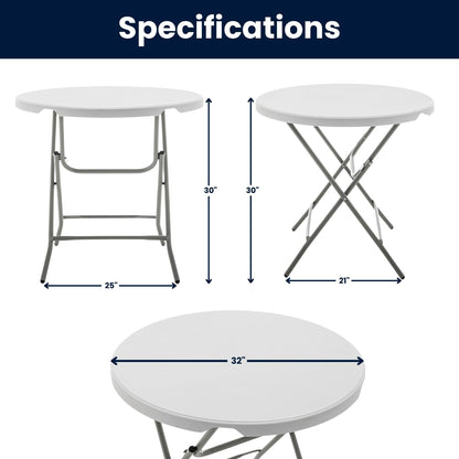BTEXPERT Set of 10, White 32" Round 30" Height Round Plastic Folding Table Commercial Portable for Picnic Party Event Camping Banquet Card Dining Wedding Home Kitchen Indoor Outdoor