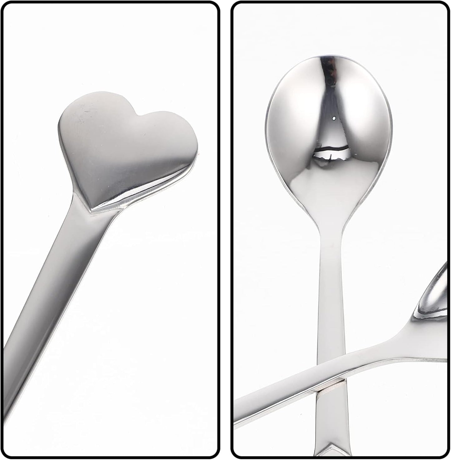 12pcs Silverware Coffee Spoon Set, Heart Shaped Stainless Steel Dessert Spoons for Ice Cream, Tea, Valentines Day