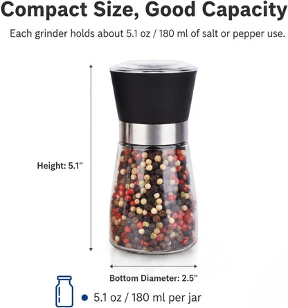 Skiennix Salt and Pepper Grinder Set - Refillable Spice Mills (2.5" x 5.1") for Fresh Seasoning