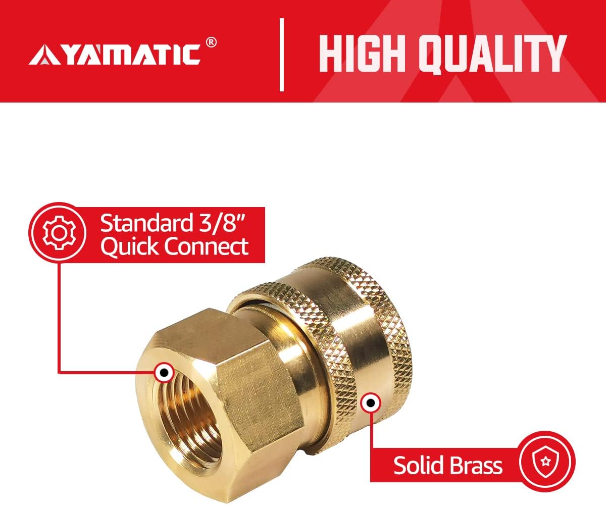 YAMATIC Pressure Washer Quick Connect, 3/8" Female NPT x 3/8" Quick Connect, Brass Coupler Rated 5000 PSI (1 PCS)